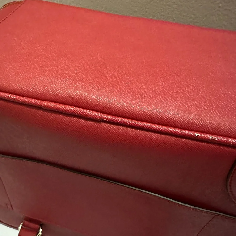 Kate Spade EUC Red Saffiano Leather Bon Voyage Suitcase Topper Travel Bag